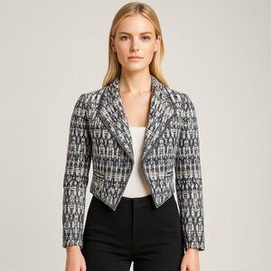 Derek Lam 10 Crosby Tweed Cropped Open-Front Long Sleeve Cutout Jacket Blazer 0